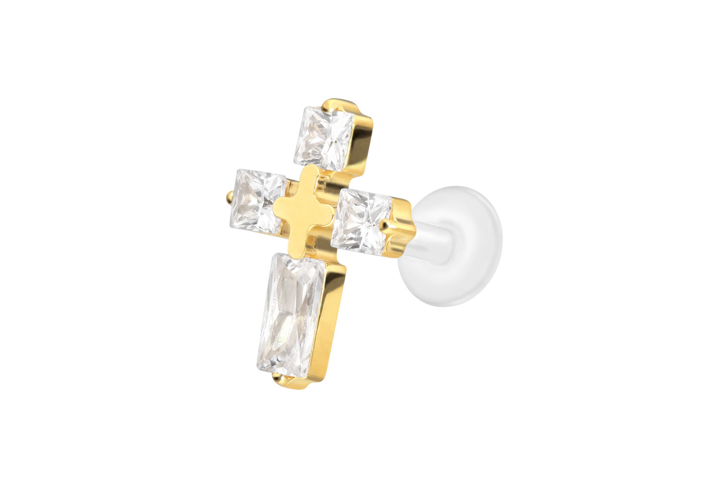 PTFE Labret Piercing mit Innengewinde + Titan-Aufsatz KRISTALLKREUZ